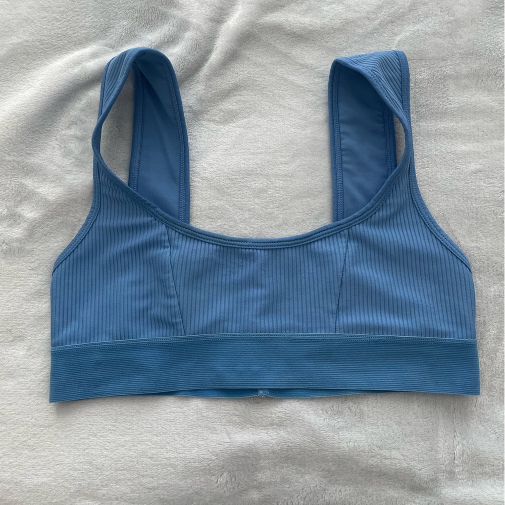 Frankie's Bikinis Blue Ribbed Scoop Bralette Top